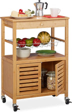 Bamboo Kitchen Trolley Worktop Cabinet Basket Serving Cart