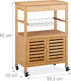 Bamboo Kitchen Trolley Worktop Cabinet Basket Serving Cart