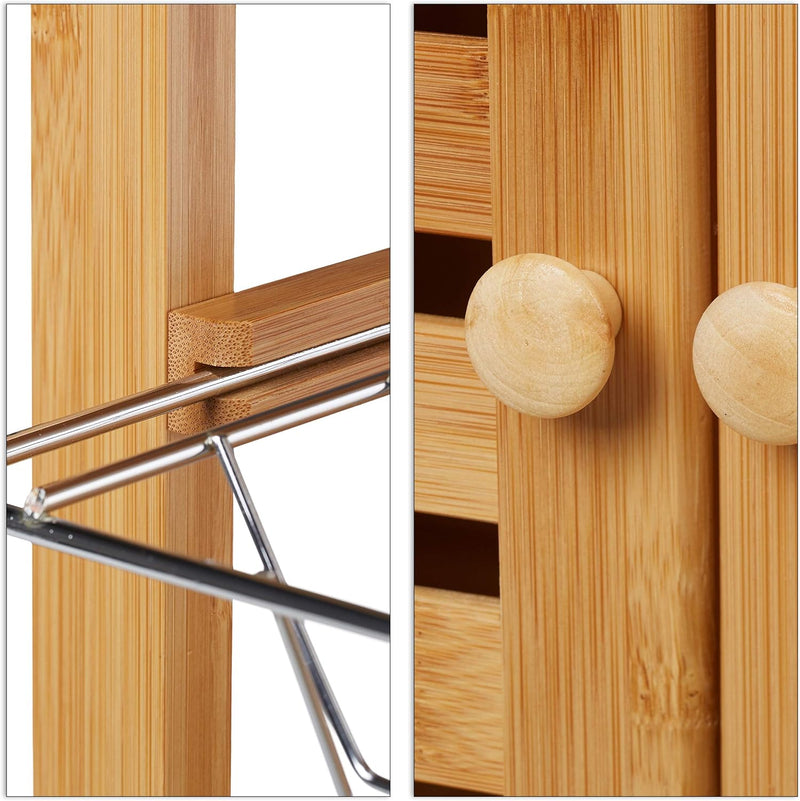 Bamboo Kitchen Trolley Worktop Cabinet Basket Serving Cart
