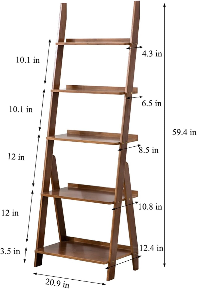 Bamboo Ladder Shelf 5-Tier Storage Rack Bookshelf Free