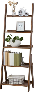 Bamboo Ladder Shelf 5-Tier Storage Rack Bookshelf Free