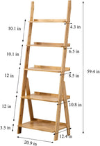 Bamboo Ladder Shelf 5-Tier Storage Rack Bookshelf Free