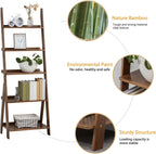 Bamboo Ladder Shelf 5-Tier Storage Rack Bookshelf Free