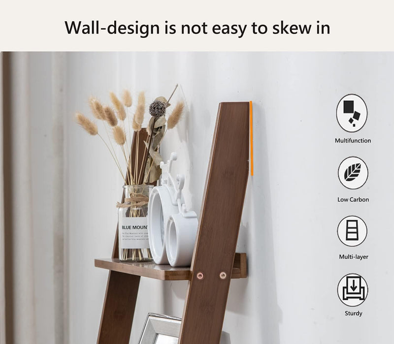 Bamboo Ladder Shelf 5-Tier Storage Rack Bookshelf Free