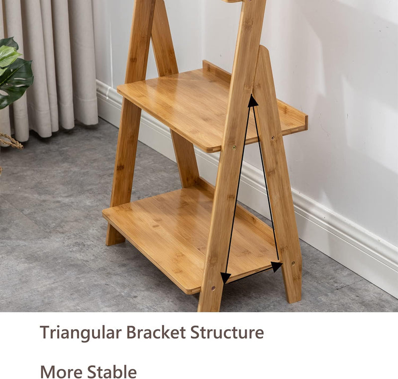 Bamboo Ladder Shelf 5-Tier Storage Rack Bookshelf Free