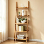 Bamboo Ladder Shelf 5-Tier Storage Rack Bookshelf Free