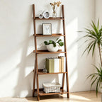 Bamboo Ladder Shelf 5-Tier Storage Rack Bookshelf Free