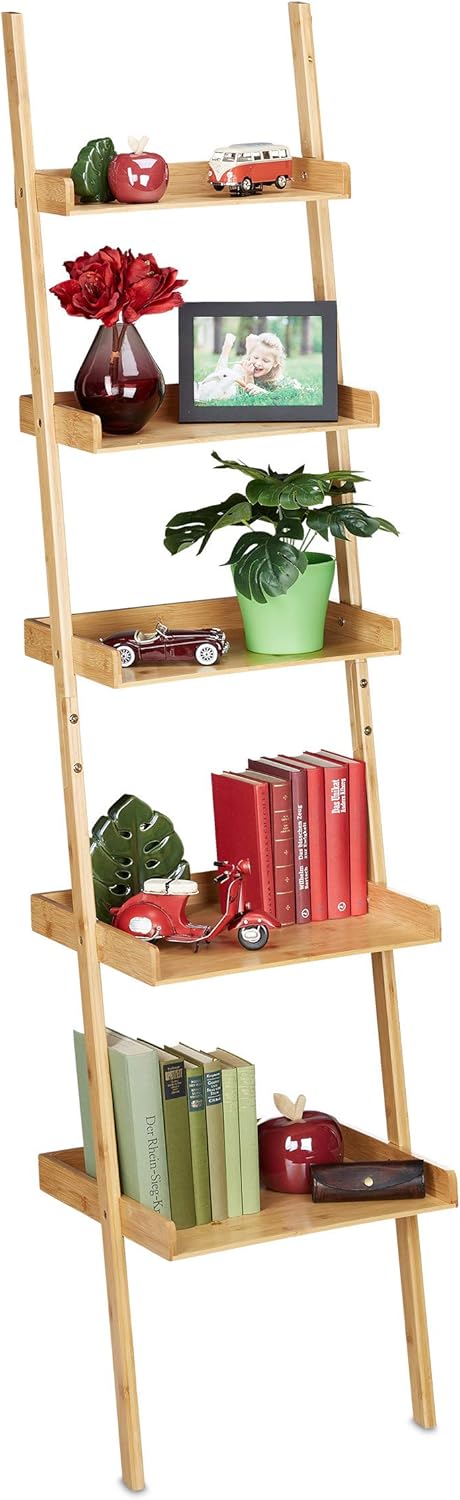Bamboo Ladder Shelf 5 Tiers Bathroom Kitchen Living