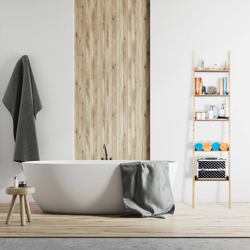Bamboo Ladder Shelf 5 Tiers Bathroom Kitchen Living