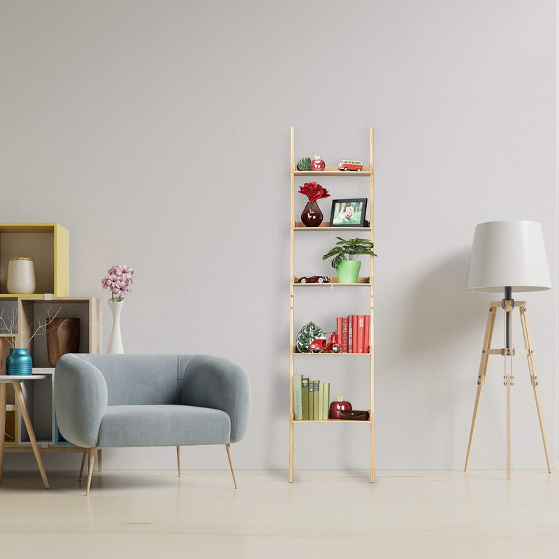 Bamboo Ladder Shelf 5 Tiers Bathroom Kitchen Living