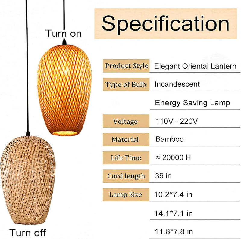 Bamboo Lantern Pendant Lamp Retro Japanese Style E27