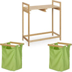 Bamboo Laundry Hamper Clothes Sorter with Shelf 2