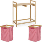 Bamboo Laundry Hamper Clothes Sorter with Shelf 2
