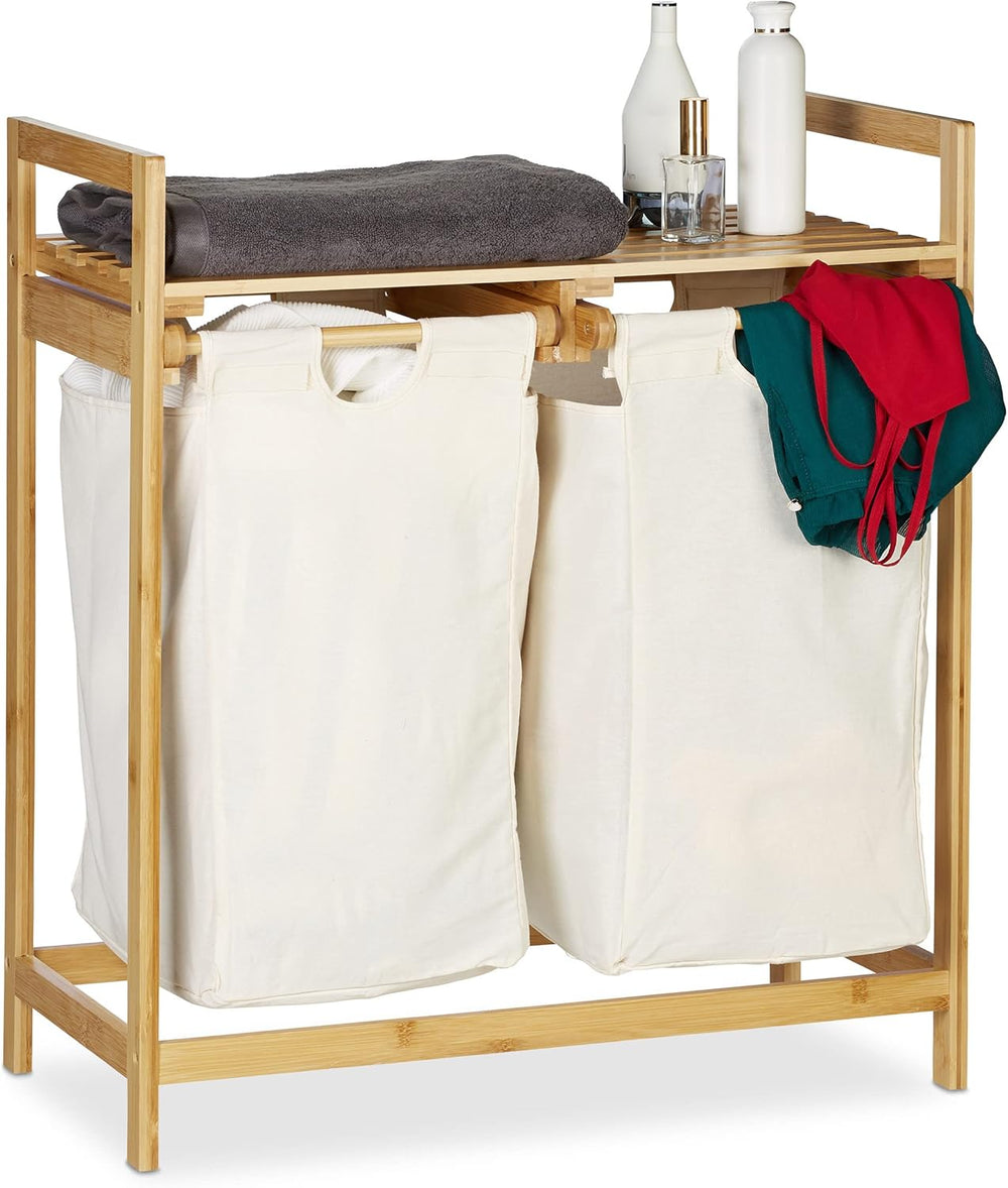 Bamboo Laundry Hamper Clothes Sorter with Shelf 2