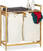 Bamboo Laundry Hamper Clothes Sorter with Shelf 2