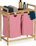 Bamboo Laundry Hamper Clothes Sorter with Shelf 2