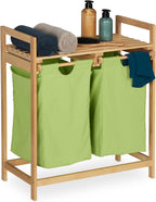 Bamboo Laundry Hamper Clothes Sorter with Shelf 2