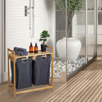 Bamboo Laundry Hamper Clothes Sorter with Shelf 2