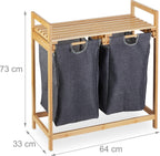 Bamboo Laundry Hamper Clothes Sorter with Shelf 2