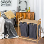 Bamboo Laundry Hamper Clothes Sorter with Shelf 2