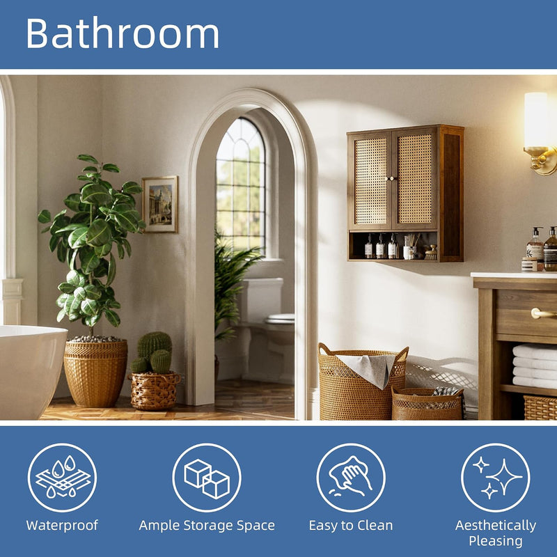 Bamboo Medicine Cabinet Rattan Bathroom Wall Over Toilet