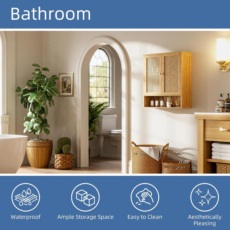 Bamboo Medicine Cabinet Rattan Bathroom Wall Over Toilet