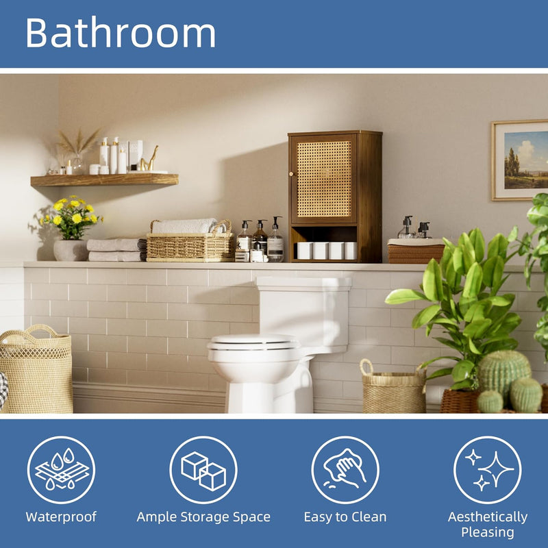 Bamboo Medicine Cabinet Wall Mounted Bathroom with Adjustable