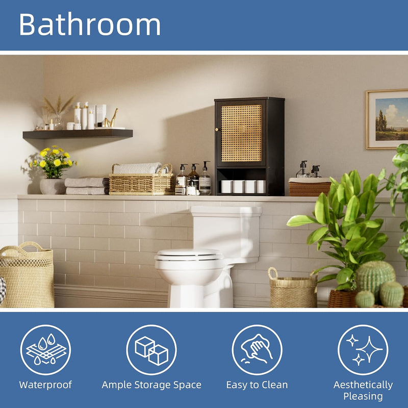 Bamboo Medicine Cabinet Wall Mounted Bathroom with Adjustable
