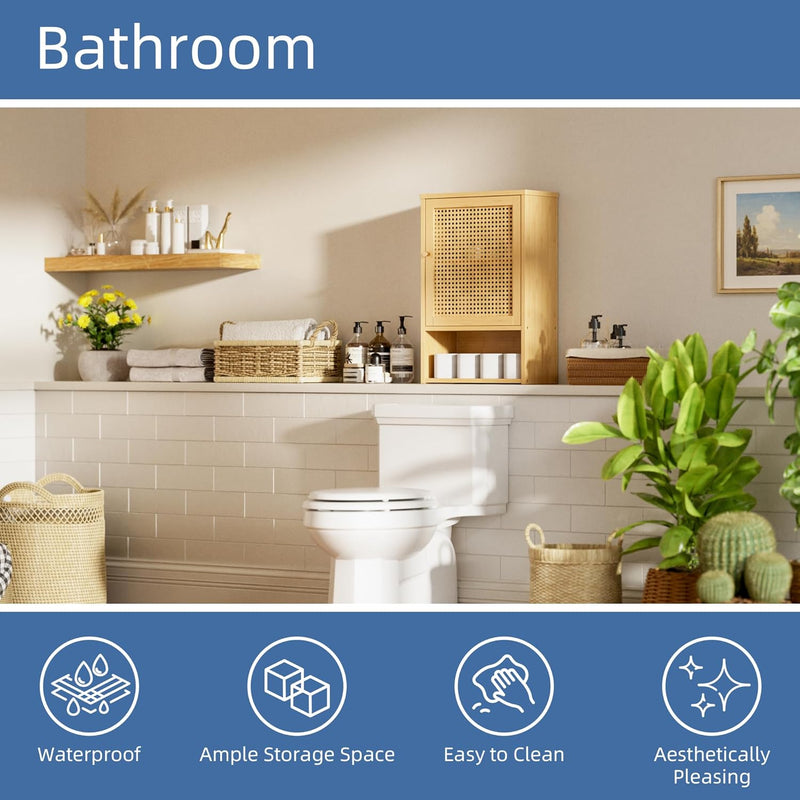 Bamboo Medicine Cabinet Wall Mounted Bathroom with Adjustable