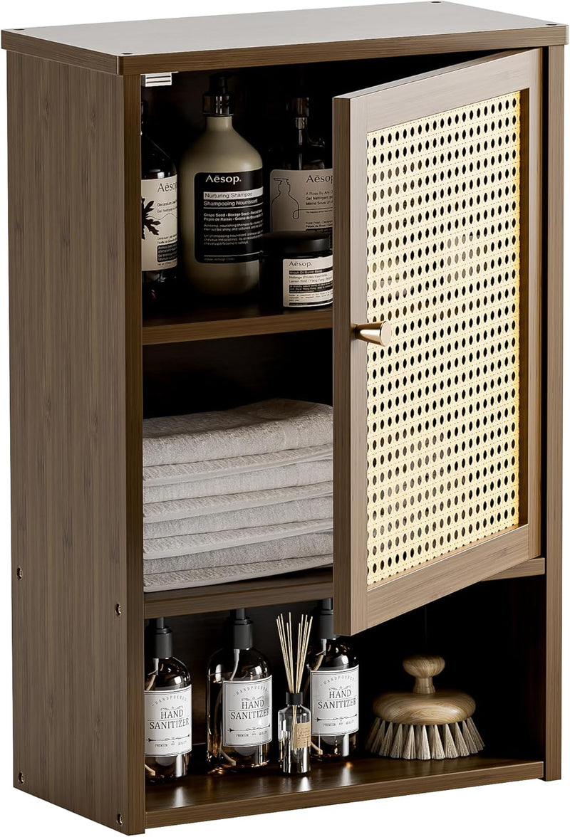 Bamboo Medicine Cabinet Wall Mounted Bathroom with Adjustable