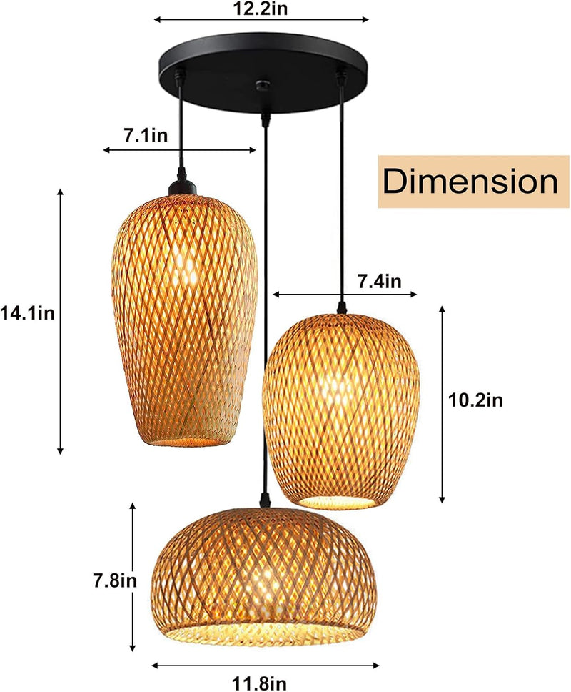 Bamboo Pendant Lights 3 Headlights E26 E27 Retro