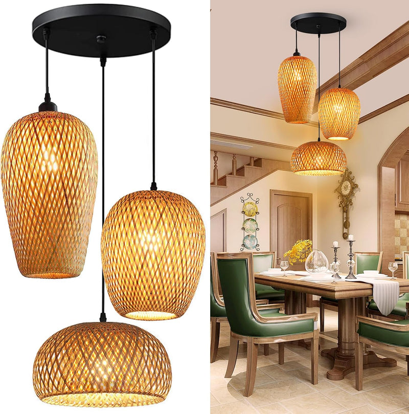 Bamboo Pendant Lights 3 Headlights E26 E27 Retro