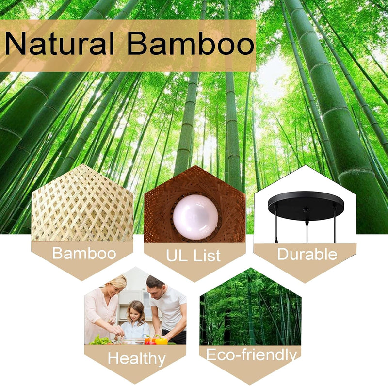 Bamboo Pendant Lights 3 Headlights E26 E27 Retro
