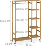Bamboo Rolling Coat Stand 6 Tiers Open Garment