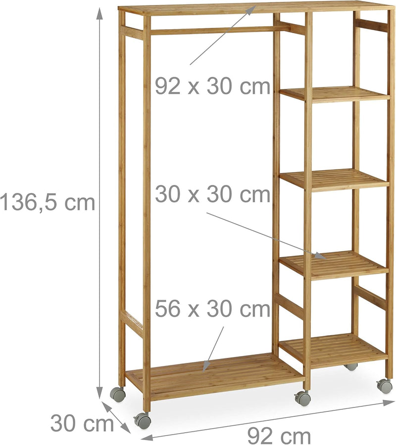 Bamboo Rolling Coat Stand 6 Tiers Open Garment