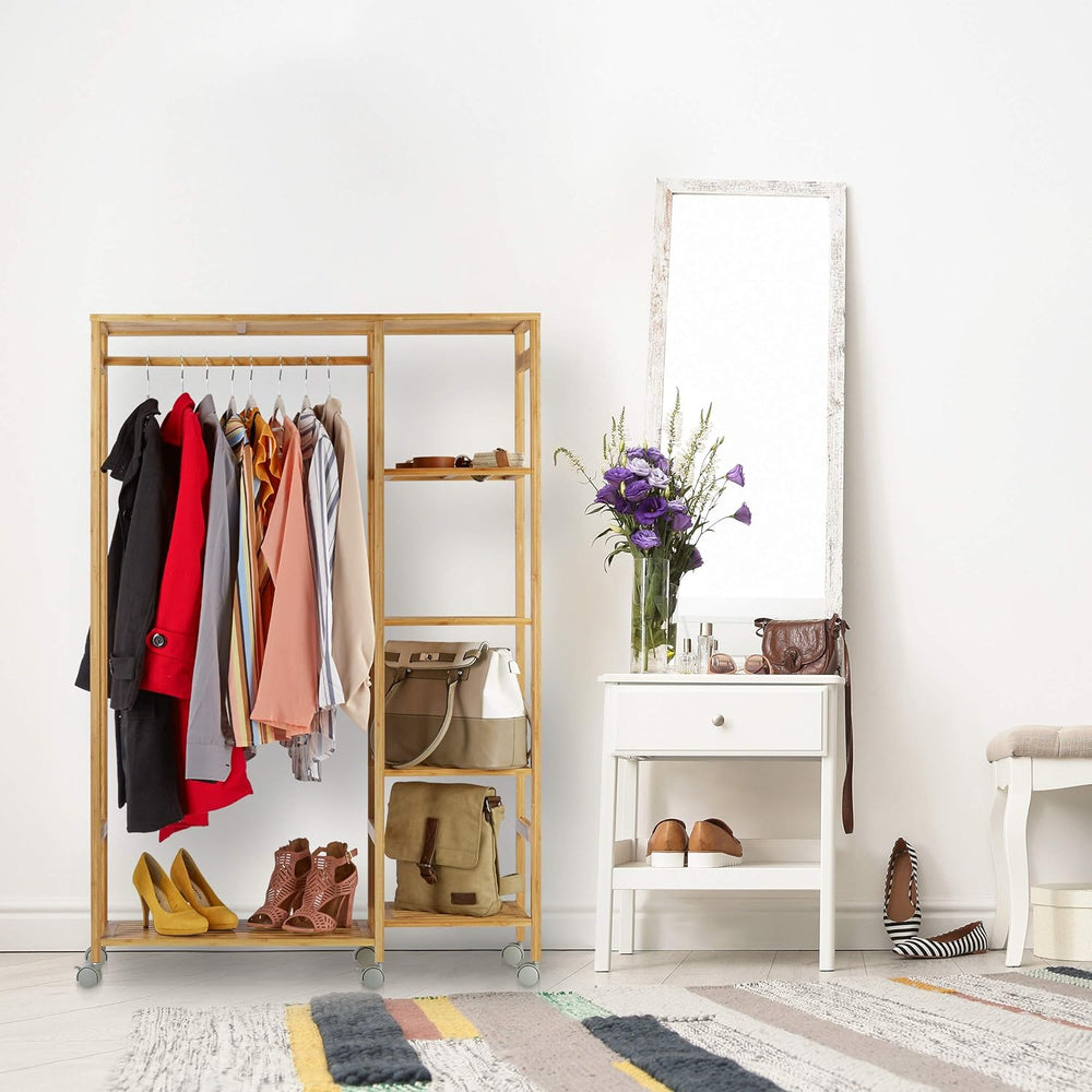 Bamboo Rolling Coat Stand 6 Tiers Open Garment