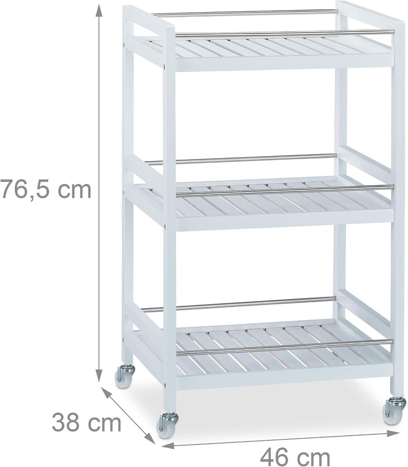 Bamboo Serving Cart 3 Tiers Casters Stainless Steel
