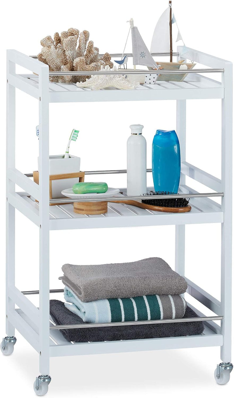 Bamboo Serving Cart 3 Tiers Casters Stainless Steel