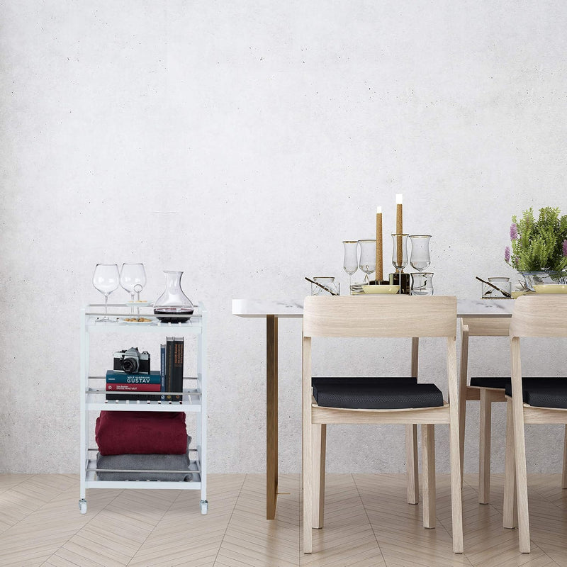 Bamboo Serving Cart 3 Tiers Casters Stainless Steel