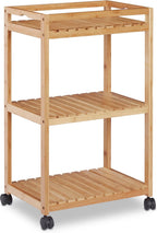 Bamboo Serving Trolley 3-Tier Kitchen Cart Plastic Casters