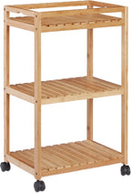 Bamboo Serving Trolley 3-Tier Kitchen Cart Plastic Casters
