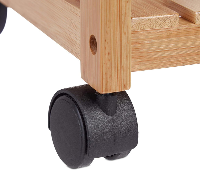 Bamboo Serving Trolley 3-Tier Kitchen Cart Plastic Casters