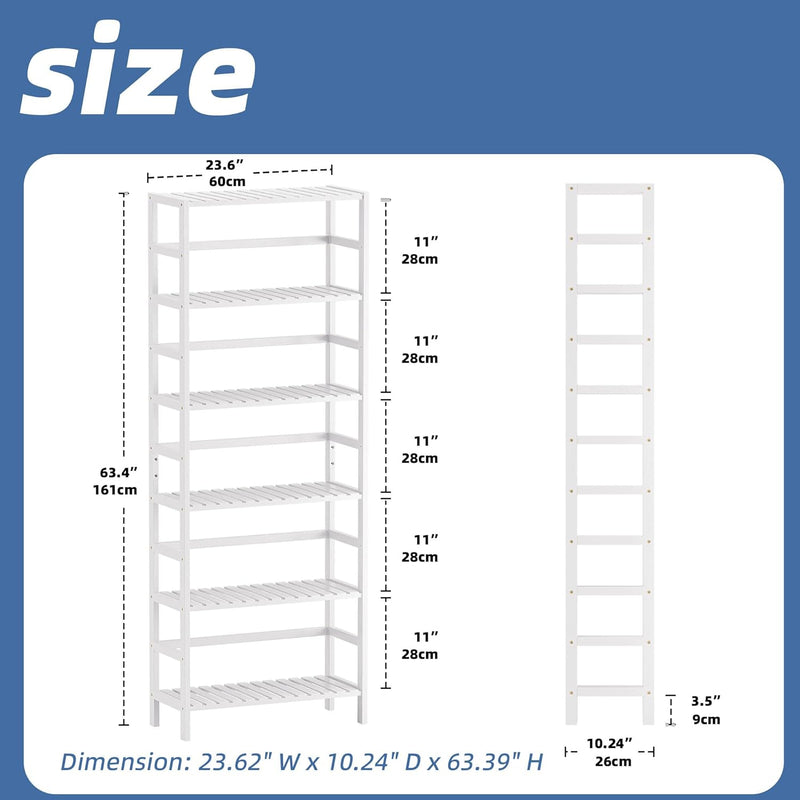Bamboo Shelf 6-Tier Adjustable Tall Open Bookcase Bathroom