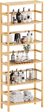 Bamboo Shelf 6-Tier Adjustable Tall Open Bookcase Bathroom