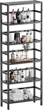 Bamboo Shelf 6-Tier Adjustable Tall Open Bookcase Bathroom