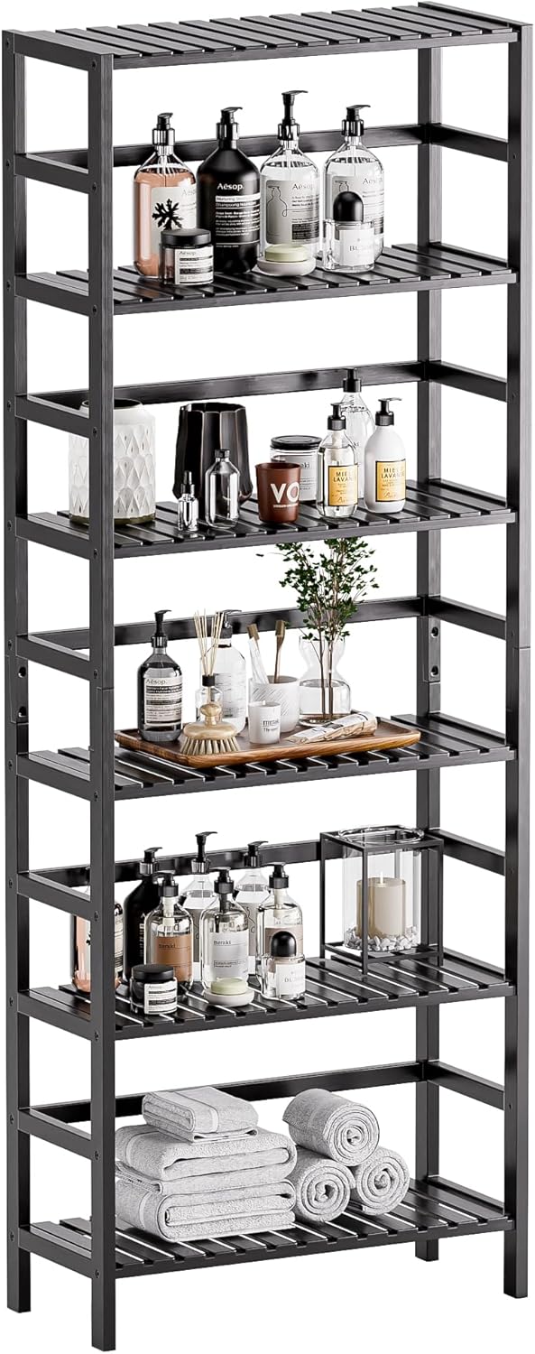 Bamboo Shelf 6-Tier Adjustable Tall Open Bookcase Bathroom