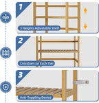 Bamboo Shelf 6-Tier Adjustable Tall Open Bookcase Bathroom