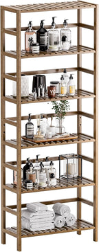 Bamboo Shelf 6-Tier Adjustable Tall Open Bookcase Bathroom