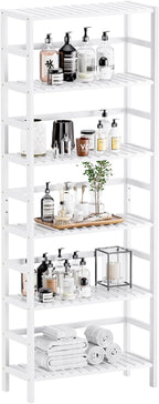 Bamboo Shelf 6-Tier Adjustable Tall Open Bookcase Bathroom