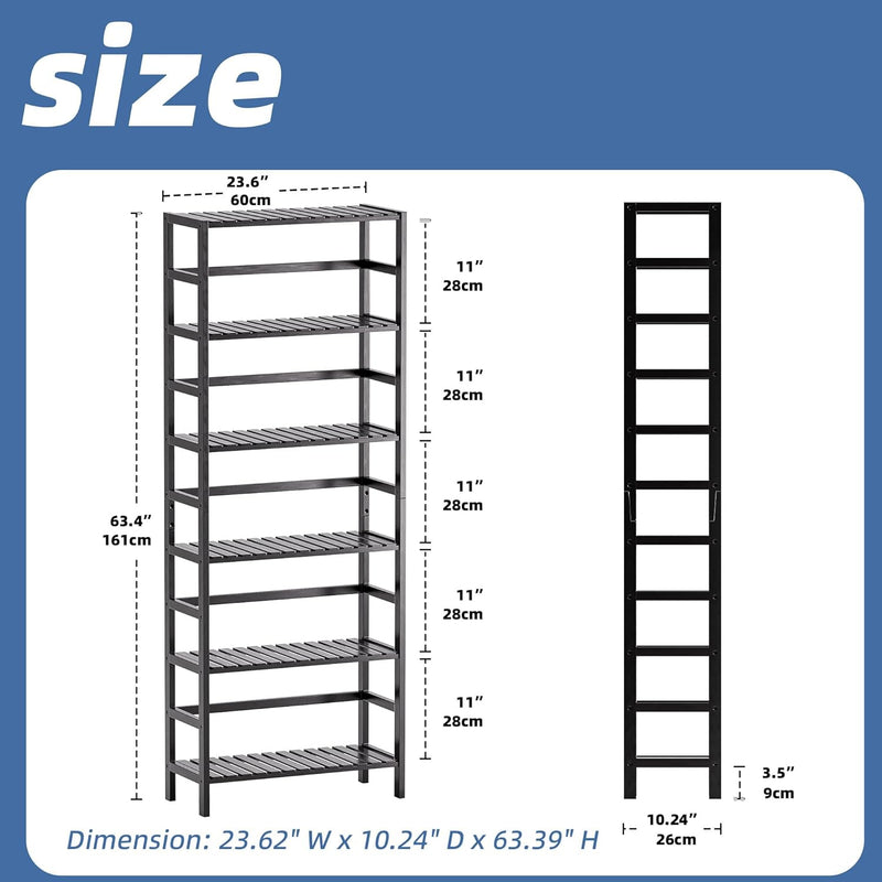 Bamboo Shelf 6-Tier Adjustable Tall Open Bookcase Bathroom